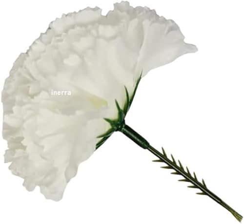 INERRA Artificial Flower Carnation Picks - Pack of 100 - For Floral Foam Tributes, Letters and Funeral Arrangements (White)