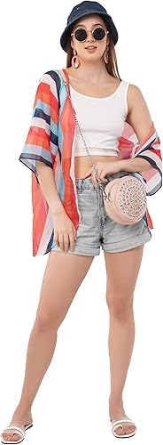 art of creation Women Cover Up Floral Print Blouse Cardigans Kimono Tops for Women Swimwear Coverups Summer Beach Wear Front Open Wraps (Color-Multi) (Plus Size)-picture-38