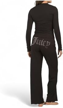 Juicy Couture Conjunto feminino de manga comprida canelada e calça