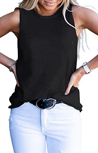 Women's Summer Black Plus Size Camisole Tank Sleeveless Crew Neck Casual and Basic Tunic Top Solid Black M
