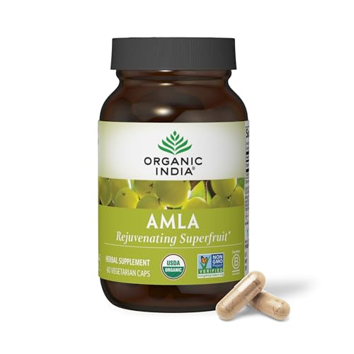 ORGANIC INDIA Amla Capsules Organic - Indian Gooseberry Herbal Vitamin Supplement Amla Supplement Immune Support Vegan Gluten-Free Ayurvedic Antioxidant Non-GMO - 60 Capsules