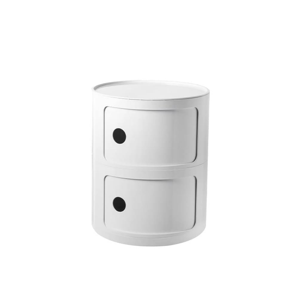 Table de chevet ronde en plastique blanc à 2 niveaux pour une chambre moderne et épurée