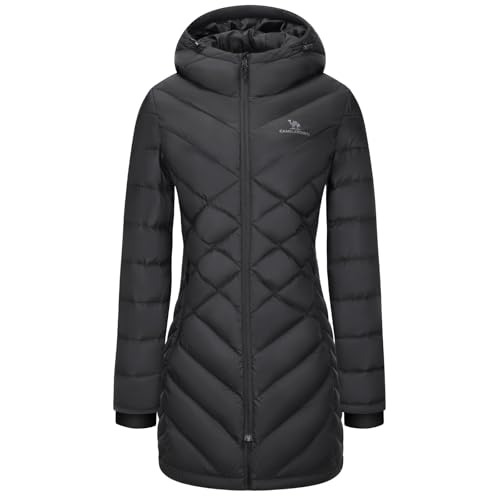CAMELSPORTS Women's Down Jacket Hooded Windproof Puffer Coat Packable Warm Winter Jacket Lightweight Ladies Parka