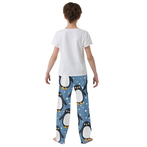 ZZXXB Penguin Winter Snow Print Boys Long Pants Soft Trousers Elastic Waist Kids Lounge Bottoms with Pockets S-XL3