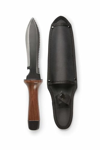 Hori Hori Garden Knife, Traditional Japanese Weeding Tool with ergonomic wooden handle. Large 7'inch blade with case. (Standard blade)