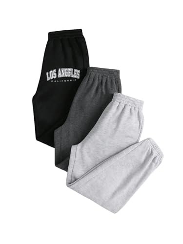 Milumia Girl's 3 Pack Letter Graphic Elastic Waist Sweatpants Causal Jogger Pants