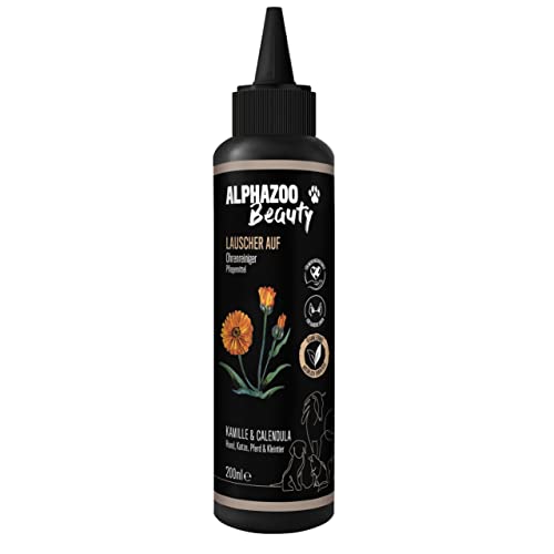 alphazoo Oren open, oorreiniger en verzorgingsproduct met kamille en calendula, middel voor het reinigen en verzorgen van de oren van honden, katten & paarden met een kalmerende werking (200ml)