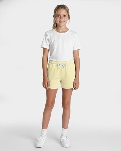 Image of Real Essentials 4 Pack: Girls French Terry Lounge Shorts - Ultra Soft Pull-On Gym, Camp, Sports & Everyday Shorts