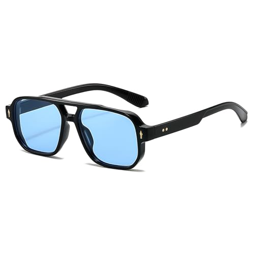 JCTAIFOO Mode Quadratisch Sonnenbrille Vintage Retro Rechteck Sonnenbrille für Damen Herren Trendige UV400 Brille (Schwarz/Blau)
