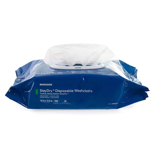 Image of McKesson Disposable Wipe 12 Pack, 600 Washcloths - Large Adult Body and Incontinence Washcloths with Aloe and Vitamin E, Alcohol-Free, 50 Wipes Per Pack