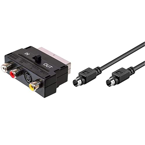 PremiumCord Adaptateur SCART-3 RCA + S-Video avec interrupteur on/off & Câble S-Video 2 m