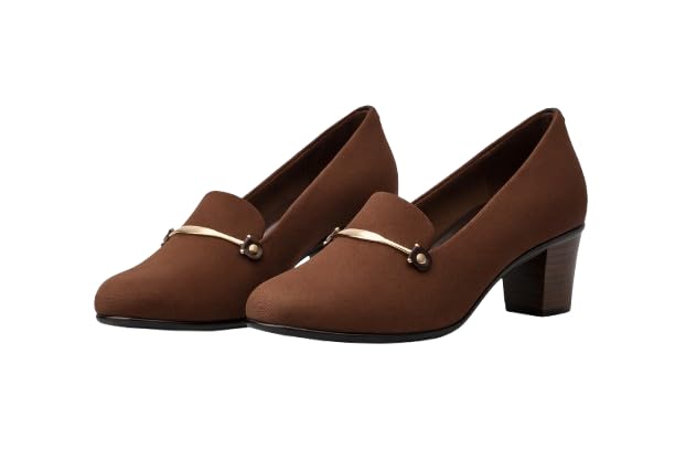 Hey LaVida Women's Block Heel Loafer, Brown Suede, Slip-On Formal Shoe with Gold Metal Detail, Cushioned Insole, Anti-Slip Sole-picture-21