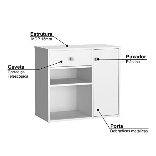 Balcão para Escritório Ravena com 1 Porta e 1 Gaveta - Branc