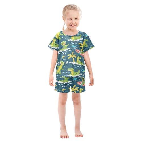ALAZA Crocodile Surfer Palm Tree Pajamas Short Sleeve 2 Piece Sleepwear Top and Bottom Pajama Set Unisex3