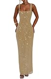 Hoepoly Women's Sexy Bodycon Sequin Maxi Prom Dresses Square Neck Tube Formal Party Club Dress Sparkly Glitter Evening Gowns Gold 8