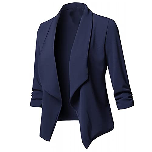AMhomely Blazer for Women Plus Size Casual Blazers Jackets Women Business Attire Print 3/4 Sleeve Cardigan Suit Coat Top Elegant Open Front Office Suit Jacket Cardigan, A-navy, 3XL