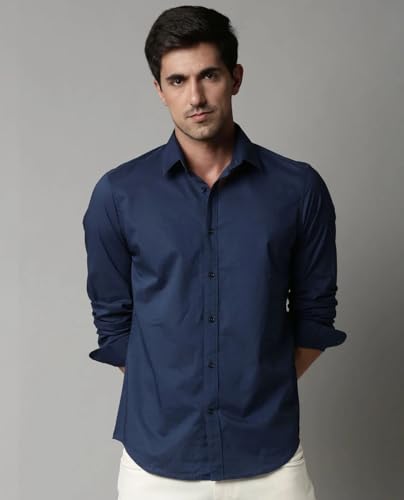 Image of Men's Cotton Blend Solid Shirt - Stylish Button Down Shirt for Casual