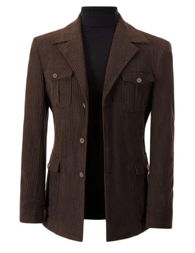 Mens Corduroy Jacket Blazer Single Breasted Sport Coat Formal Peaked Lapel Casual Business