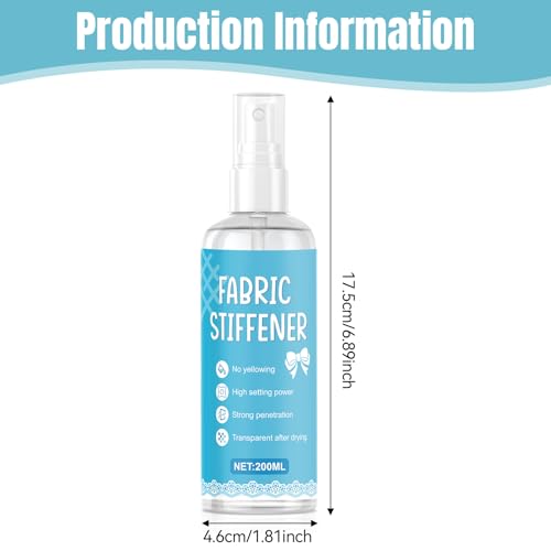 WEILAOK Textilverstärker, Textilhärter -Spray, Textilversteifer Transparent, Fabric Stiffener für Baumwolle, Textilversteifer zum Versteifen von Stoffen, Kleidung, Wolle, Leder, Papier Usw-200ML