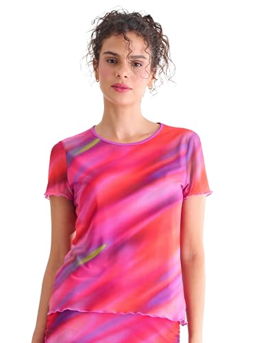 Lisca T-Shirt Florida | Rundhals-Ausschnitt | hoch geschlossen | grafischer Print | L Cyclamen