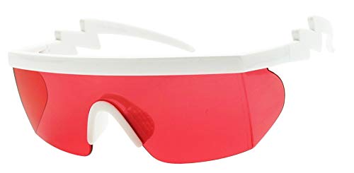 Image of ShadyVEU Semi Rimless Neon Rainbow Sunglasses Mirrored Lens UV Protection 80s Retro Rave Shades Crooked ZigZag Bolt Arm
