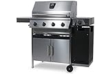 Schickling Gasgrill PremioGas XL II Burner - Edelstahlgrill Grillwagen mit Unterschrank, doppelwandigem Deckel, 4X 5kW Brenner, 800 Grad Seitenbrenner & mehrteiligem Grillrost - Made in Germany