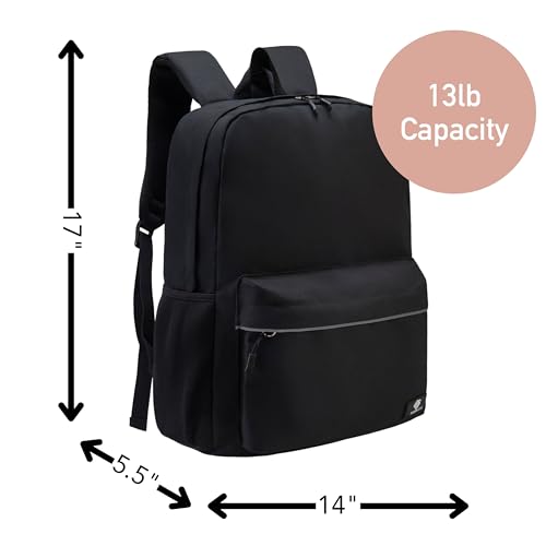 Image of Fenrici Black Backpack for Girls, Boys, Teens, Kids' School Backpack, Kids' Bookbags with Padded Laptop Compartment, Black, 17 Inch