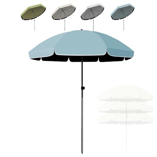 Sombrilla ajustable para patio al aire libre de 2,4 m, parasol para mercado de playa y jardín, inclinación y altura ajustable, redonda, tela de poliéster Oxford duradera (azul)