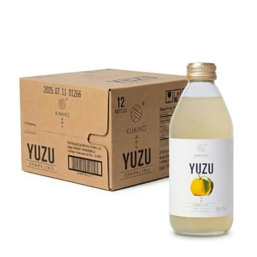 Kimino Sparkling Yuzu Juice - Japanese Yuzu Drink, All Natural Ingredients, Organic Sugar Cane, Hand Picked Shikoku - Sparkling Soda, Vitamin C Antioxidants, Healthy Alternative - 8.45 Fl Oz, 12 Pack
