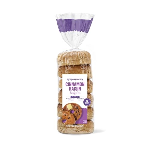 Amazon Grocery, Cinnamon Raisin Bagels, Pre-Sliced, 21 Oz, 6 Ct
