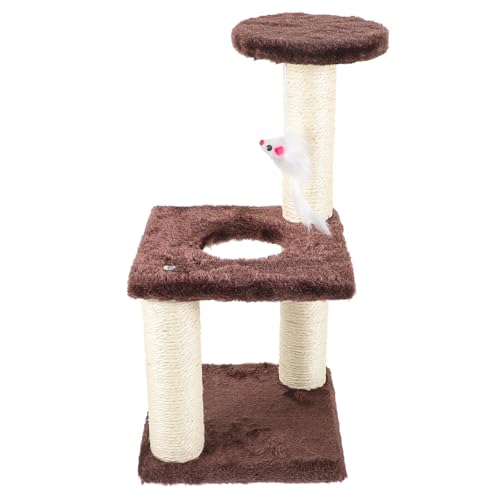 Rascador para gatos 3 niveles con cuerda de sisal y ratón colgante miniatura 1