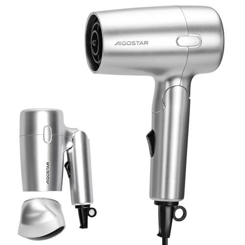 Aigostar Sèche-cheveux Compact de Voyage avec Manche Pliable, 2 Vitesses et Réglages de Température au Choix Protection de Sécurité Contre la Surchauffe-Gale