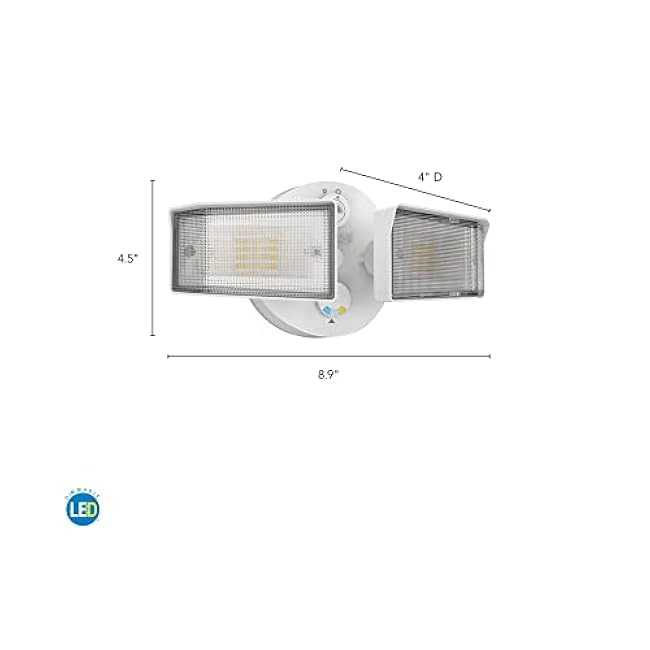 Lithonia Lighting HGX LED 2SH ALO SWW2 120 PE WH M2 HomeGuard LED Outdoor Security Floodlight, Adjustable Light Output, Switchable CCT, Photocell, 2-Lights, White
