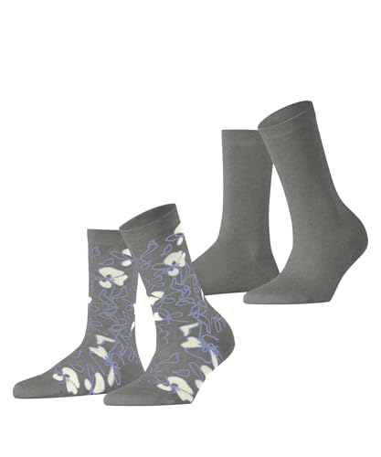 ESPRIT Damen Socken Flower Sketch Multipack W So Baumwolle gemustert 2 Paar, Grau Light Grey 3400, 35-38