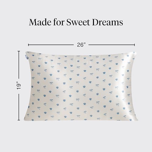 Image of Kitsch Satin Pillowcase with Zipper for Hair & Skin - Softer Than Silk Pillow Cases, Smooth Cooling Satin Pillow Case, Wrinkle-Free Pillow Cases Standard Size - Pearlized Cream & Coastal Blue Print
