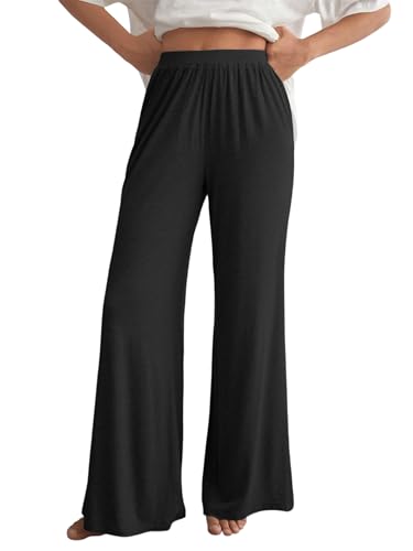 Pantalones de pierna ancha para mujer, talla grande, holgados, Vogue, yoga, pantalones de pijama casuales de verano, pantalones de pijama de cintura alta, pantalones de pierna recta, Negro, S