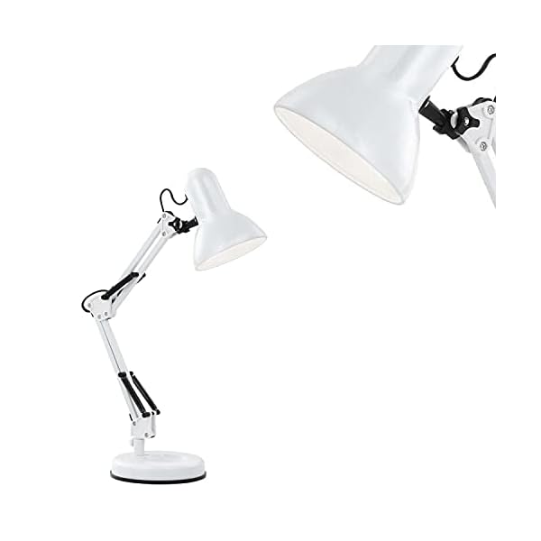 Weiße Schreibtischlampe Beweglich Nachttischlampe Tischlampe Retro Weiß (Höhe 60 cm, Schreibtischleuchte, Gelenk Arm…
