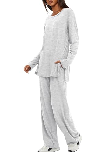 Darong Women's 2 Piece Lounge Set Casual Long Sleeve Crew Neck Tops Wide Leg Pants Travel Airport Outfit Matching Sets3