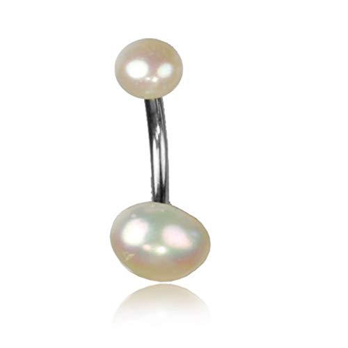 Authentic and Natural Pearl Belly Button Ring Piercing for Women - Navel Belly Button Rings with Surgical Steel