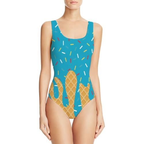 Bañador Mujer Reductores Barriga Impreso de Helados Traje de Baño de Una Pieza Talla Grande Vientre Plano Ropa de Baño Cuello en V Control de Barriga Monokinis Slim Fit Cintura Alta Bikini