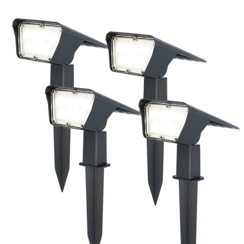 HOFTRONIC Odessa - Proyector solar para jardín (600 lúmenes, IP65, impermeable, 6000 K, luz diurna, lámpara de jardín para exterior, lámpara solar, 4 unidades, estaca de tierra, lámpara solar