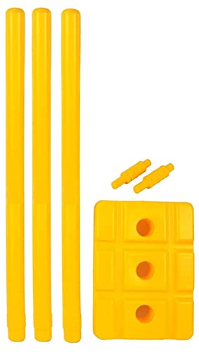 Image of Plastic Cricket Stumps Set - 3 Wickets, 2 Bails, 1 Base (Yellow)