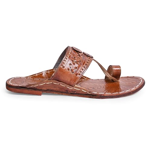 Kolapuri Chapal for Men - Stylish Original Leather Kolhapuri Chappal, Slippers, Shoes - Ethnic Mojaris Footwear - Brown Size 10