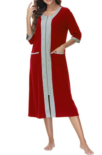Peignoir long femme bordeaux avec fermeture éclair pour ne plus avoir froid en tenue de nuit