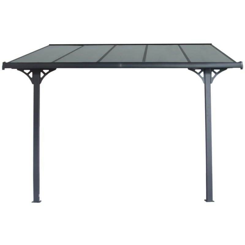 Pergola Adossée en Aluminium Anthracite 3,05x3,14m avec Toit en Polycarbonate 6mm