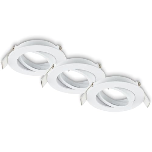 BRILONER - 3er Set Einbaustrahler 230V flach, schwenkbar, GU10, max. 7W, Spot, Deckenspots, Spots 230V, Einbauleuchten, Einbauspots, Deckenstrahler, 68mm Lochmass, 8x2,2 cm, Weiß