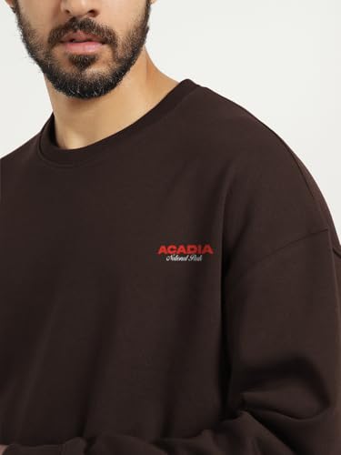 Image of Nobero Men's Graphic Printed Oversized Sweatshirt | Cotton Rich Fleece Round Neck Pullover | Relaxed Fit Casual Winter Wear for Men