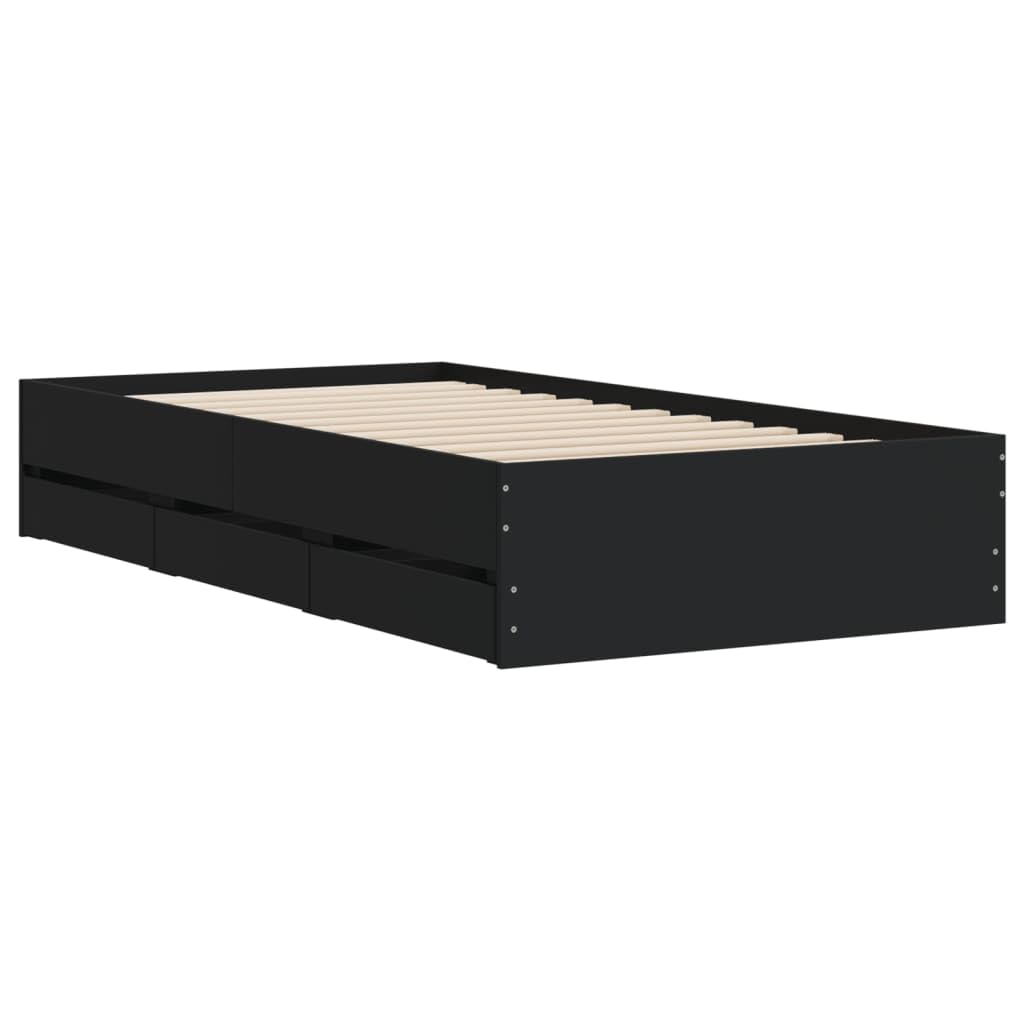Gecheer Struttura Letto,Giroletto,Singolo con Cassetti Nero 75x190 cm in Legno Multistrato-PL359
