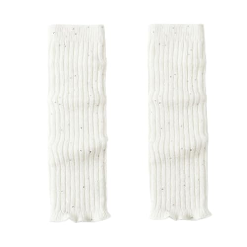 Yoaier Leg Warmers Boot Socks for Women, Soft Acrylic Knit with Ruffle & Sequin Trim, Cute Kawaii Winter Fashion Accessories for Dance, Cosplay, Daily Outfits(White)