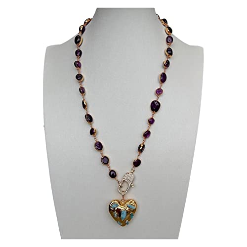 Pendentif cœur bleu améthyste naturelle collier enroulé galvanisé pour femmes